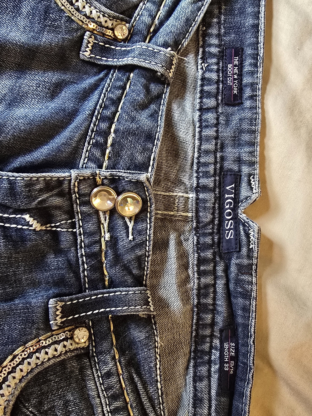 Vigoss Medium Blue Embellished Back-Pocket Boot Cut Jeans - Picture 5 of 5